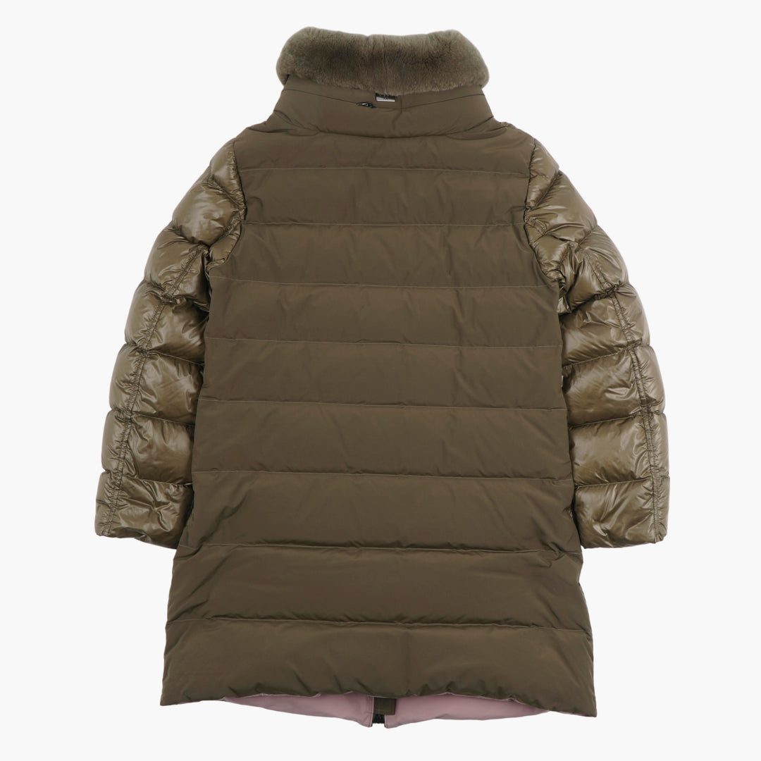 DIEGO M Olive Green Puffer Jacket with Shearling-Lined Collar