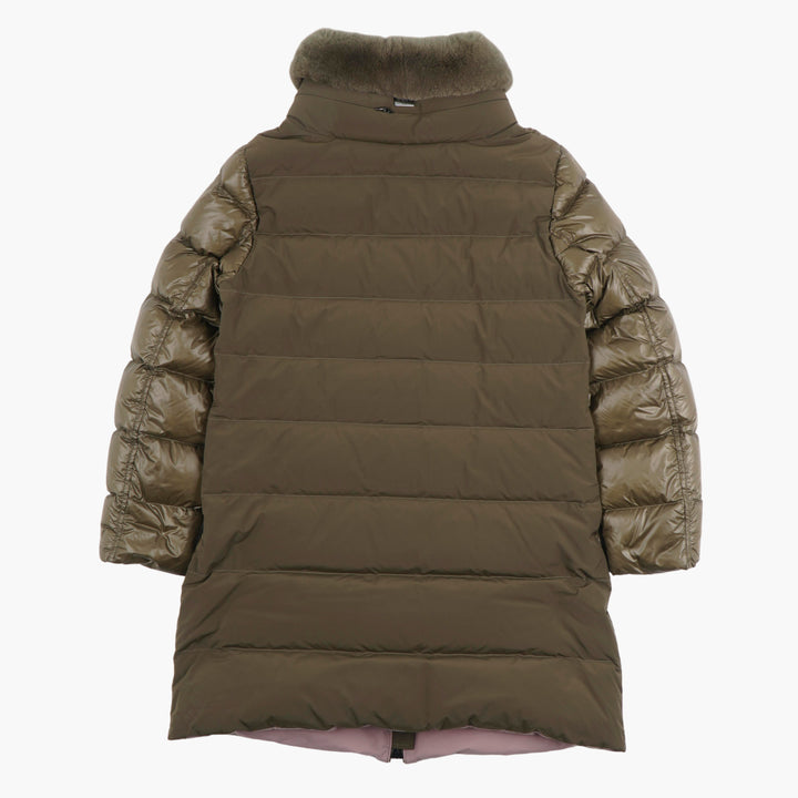 DIEGO M Olive Green Puffer Jacket with Shearling-Lined Collar