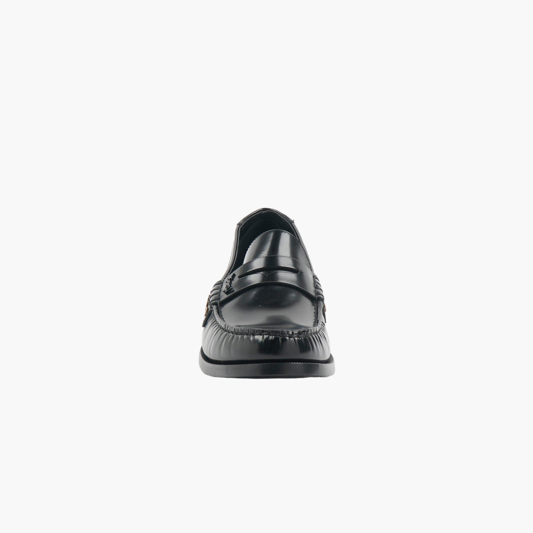 SAINT LAURENT Men's Nero Glossy Leather Loafers - Made in Italy