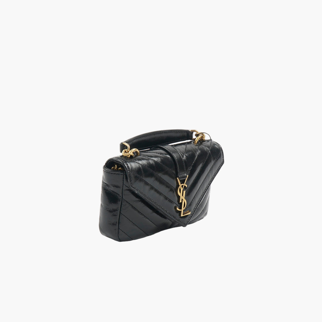 SAINT LAURENT Black-Gold Quilted Leather Bag with Iconic YSL Logo