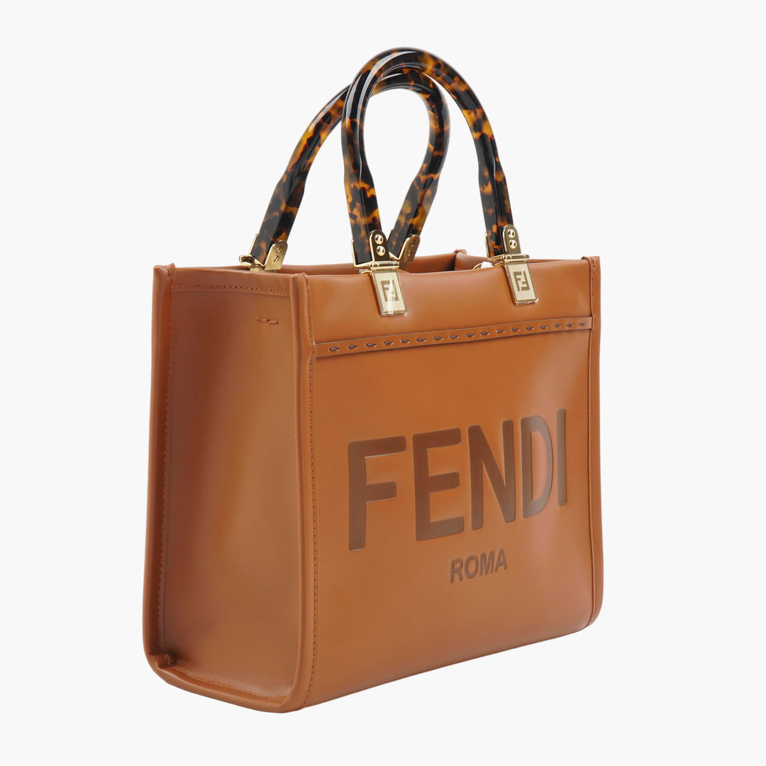 FENDI Made in Italy Marrone Handbag with Tortoiseshell Handles and Gold-Tone Hardware