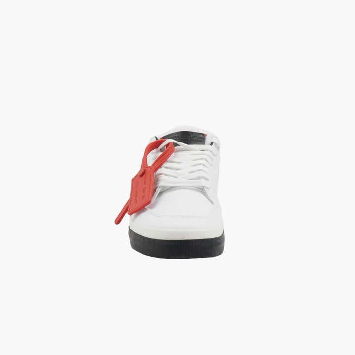 Off-White White Sneakers with Iconic Arrow Motif and Red Zip Tie