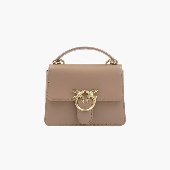 PINKO Beige-Gold Handbag with Love Bird Emblem