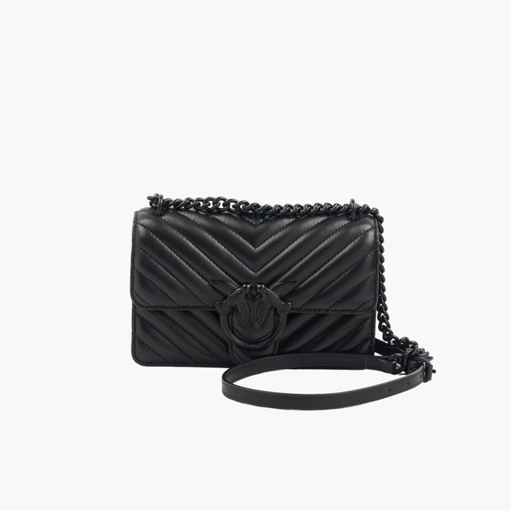 PINKO Black Quilted Chevron Shoulder Bag with Chain Strap