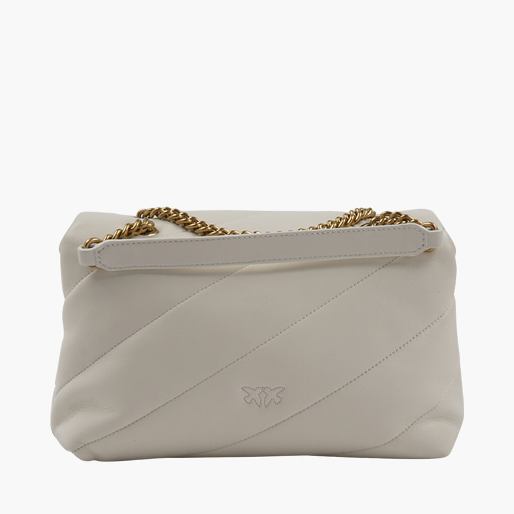 PINKO Elegant Quilted Leather Bag with Gold-Tone Chain Strap - Cream Color