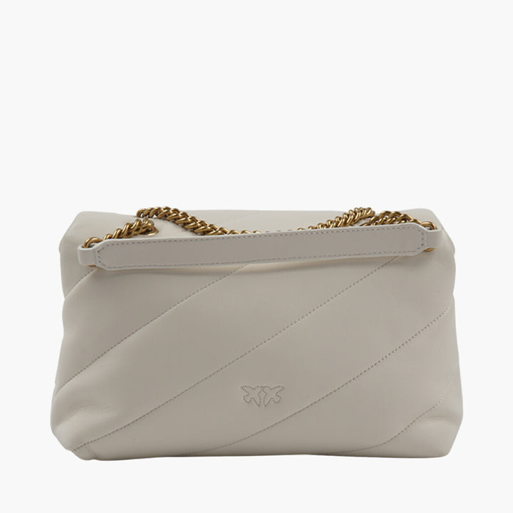 PINKO Elegant Quilted Leather Bag with Gold-Tone Chain Strap - Cream Color