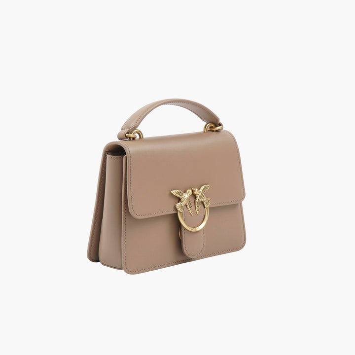 PINKO Beige-Gold Handbag with Love Bird Emblem