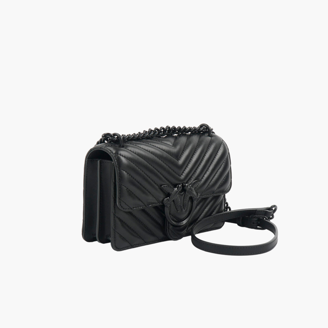 PINKO Black Quilted Chevron Shoulder Bag with Chain Strap