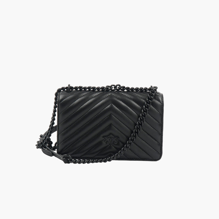 PINKO Black Quilted Chevron Shoulder Bag with Chain Strap