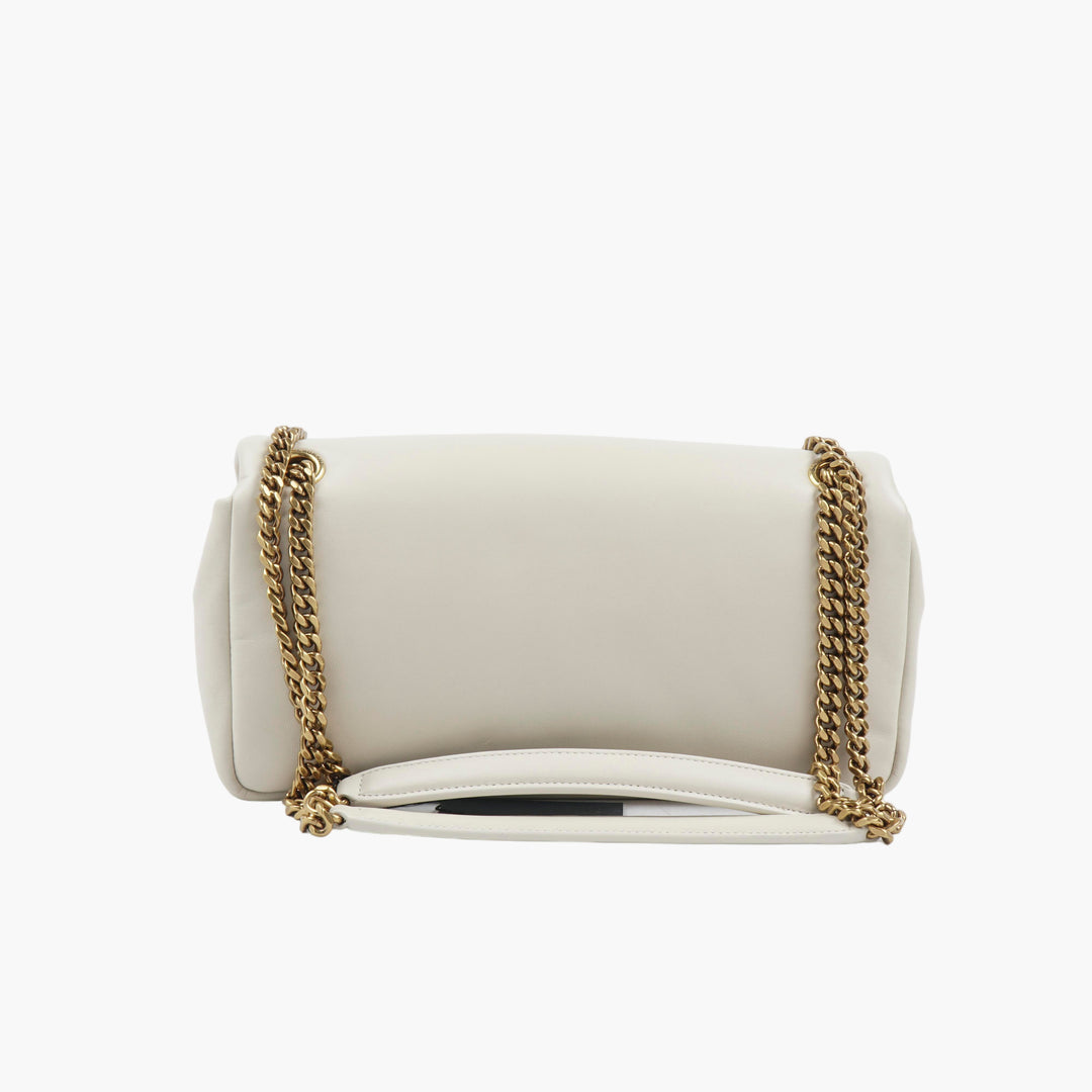 SAINT LAURENT White Leather Bag with Gold-Tone YSL Logo, Made in Italy