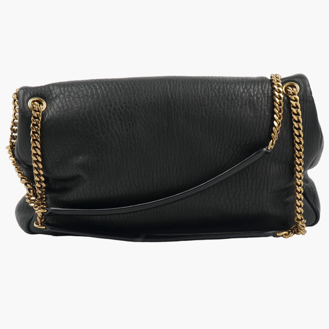 SAINT LAURENT Black Leather Bag with Gold-Tone YSL Logo and Chain Strap