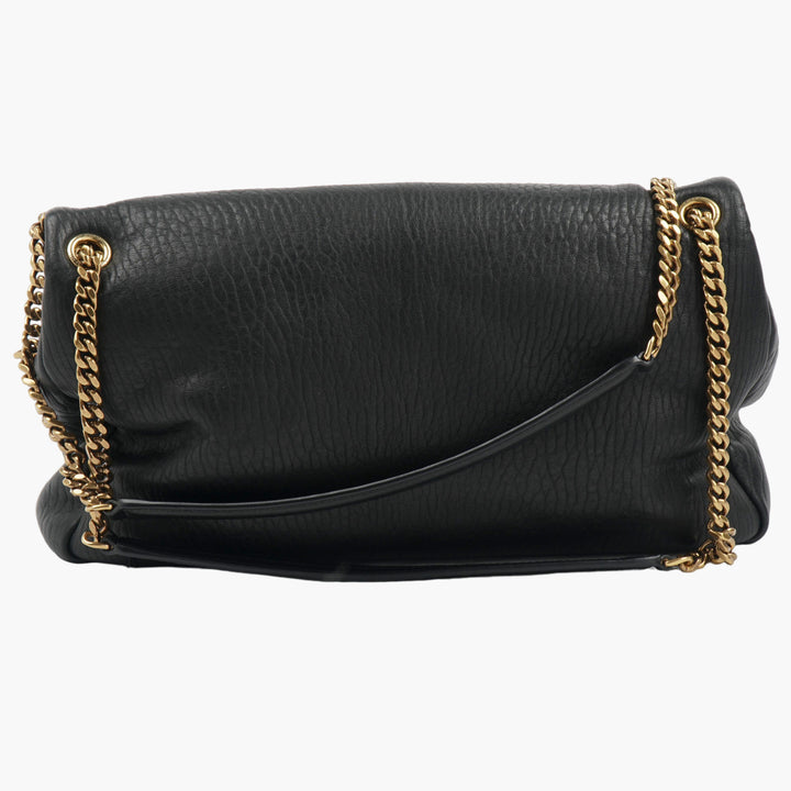 Borsa in pelle nera SAINT LAURENT con logo YSL color oro e tracolla a catena