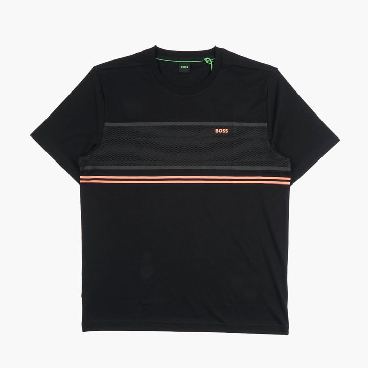 HUGO BOSS Black-Orange Striped T-Shirt with Logo - Modern Sophistication