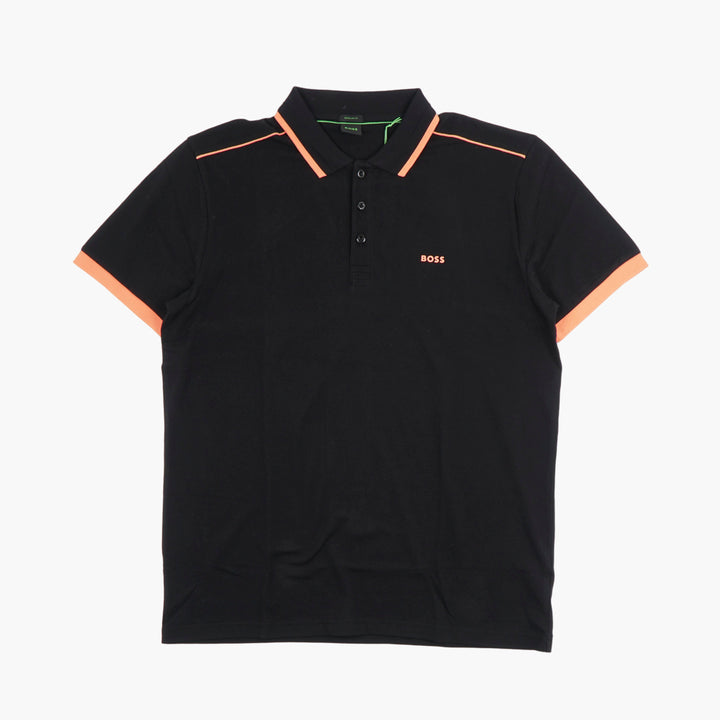 Polo da uomo HUGO BOSS nera-arancione con logo esclusivo, cotone di prima qualità