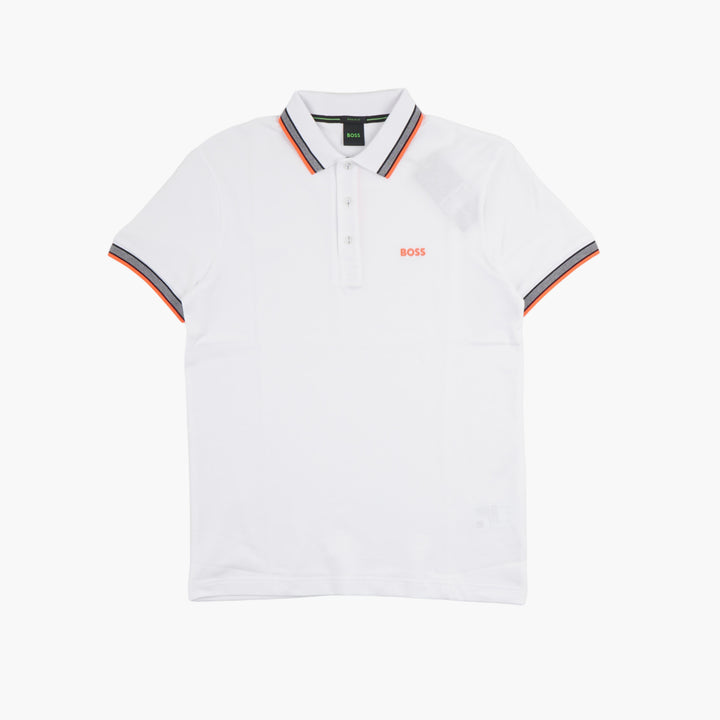 HUGO BOSS Men's Polo Shirt with Iconic Logo Embroidery and Contrasting Trim – White Multi