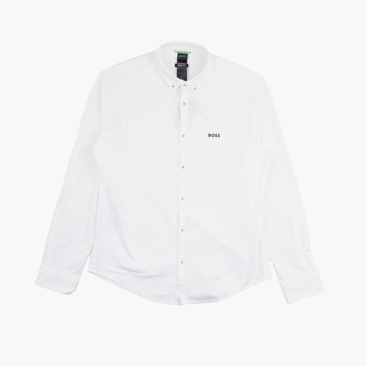 HUGO BOSS Men's Slim-Fit White Dress Shirt with BOSS Logo