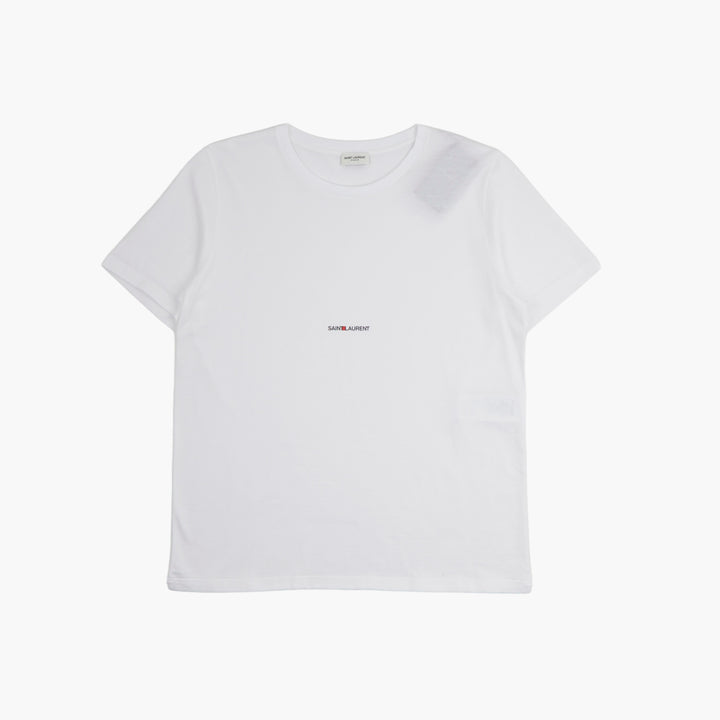 SAINT LAURENT Classic White Cotton Logo T-Shirt Made in Italy