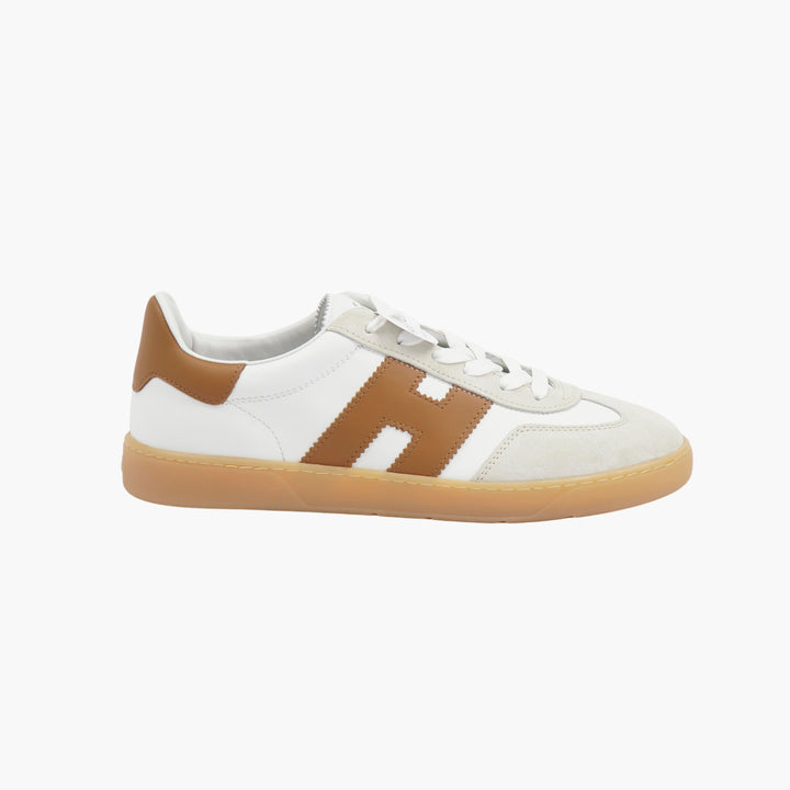 HOGAN Stylish Retro Sneakers in White with Brown 'H' Logo for All-Day Comfort