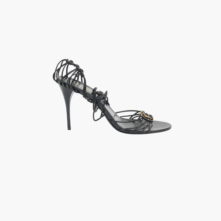 SAINT LAURENT Elegant High-Fashion Black-Gold Sandals with Stiletto Heel