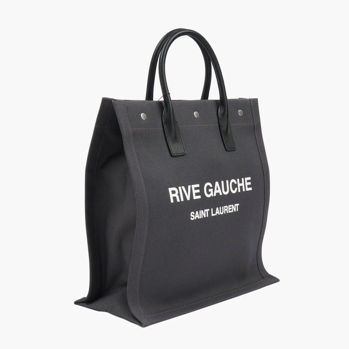 SAINT LAURENT Rive Gauche Tote Bag - Black Canvas with Leather Handles