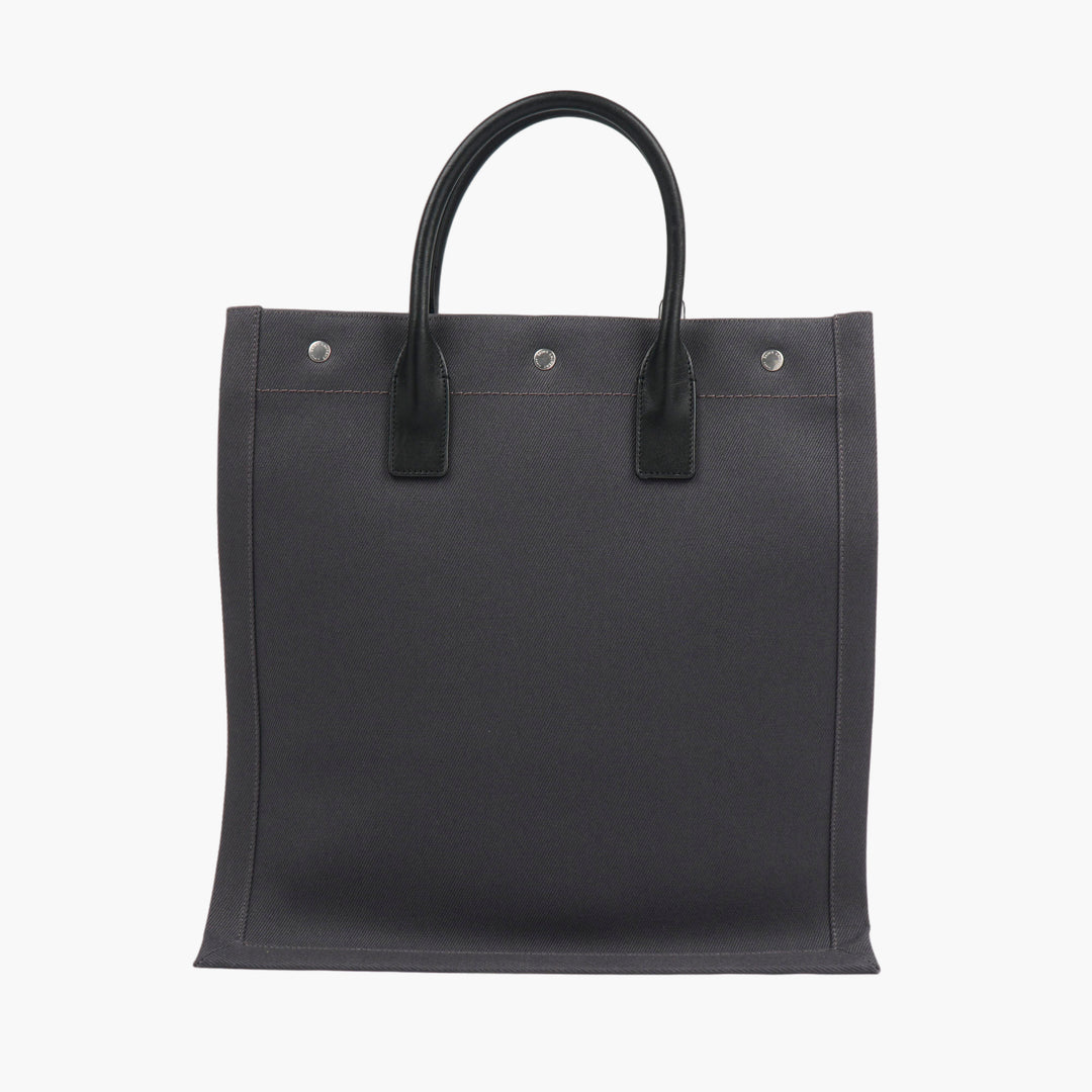 SAINT LAURENT Rive Gauche Tote Bag - Nero Canvas with Leather Handles, Made in Italy