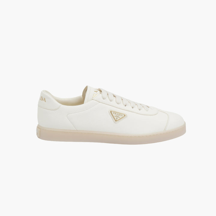 PRADA White-Gold Luxury Leather Sneakers