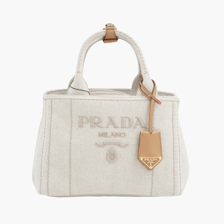 Prada Canvas Tote Bag - White Grey Brown - Made in Italy