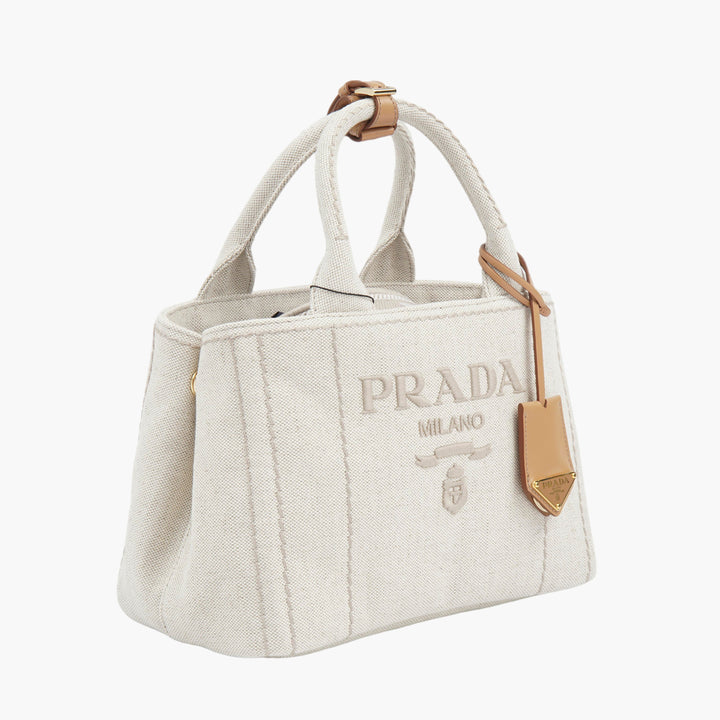 Prada Canvas Tote Bag - White Grey Brown - Made in Italy