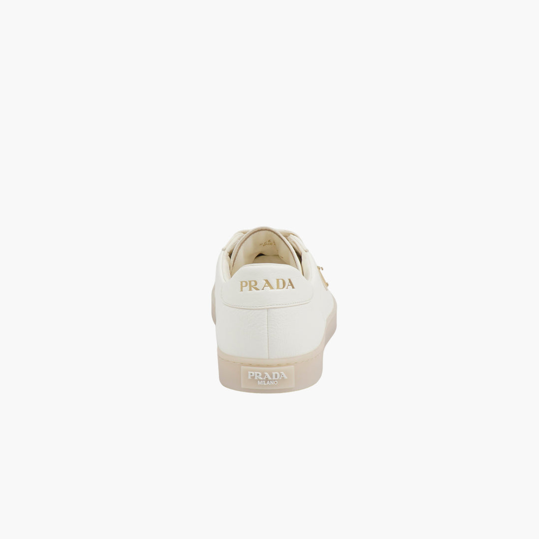 PRADA White-Gold Luxury Leather Sneakers