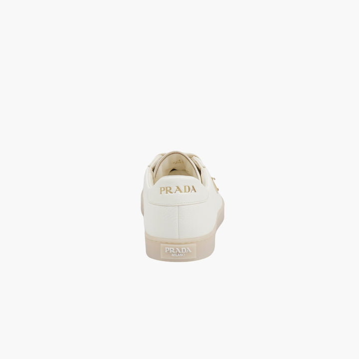 PRADA White-Gold Luxury Leather Sneakers