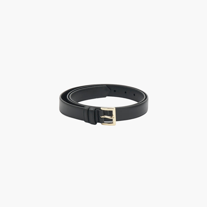 PRADA Black Leather Belt with Gold Metal Buckle - Made in Italy