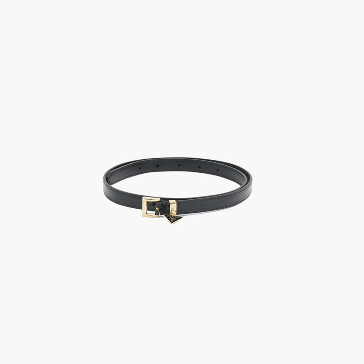 PRADA Black-Gold Leather Belt with Polished Buckle - Made in Italy