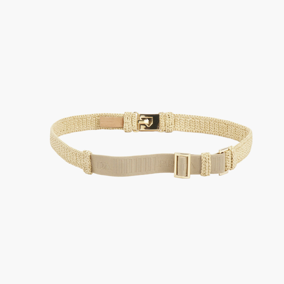 Prada Ivory-Gold Woven Belt with Adjustable Strap - Made in Italy