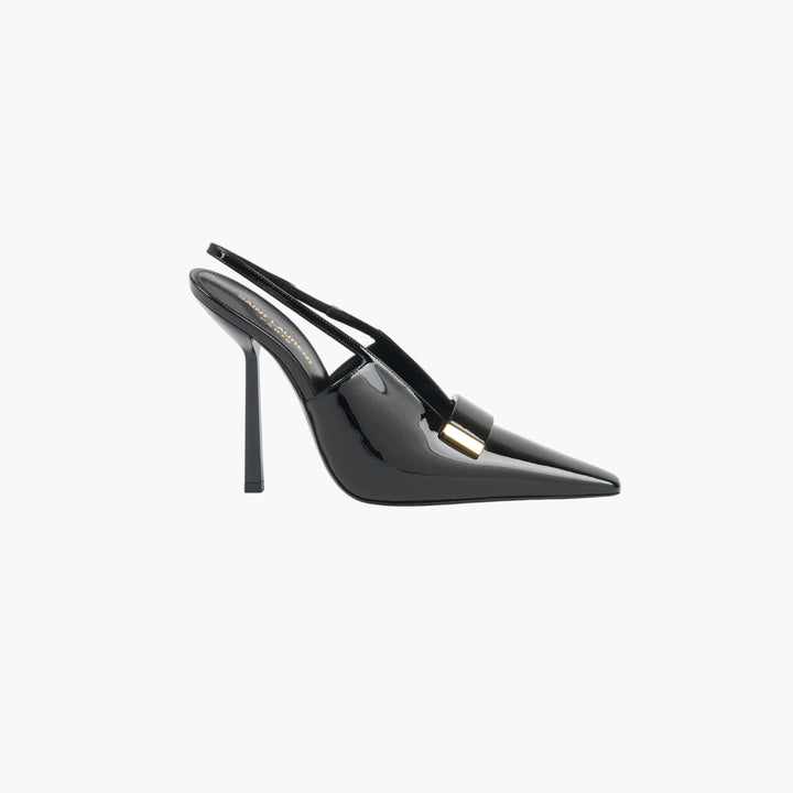 SAINT LAURENT Black-Gold Patent Leather Slingback Heels for Women