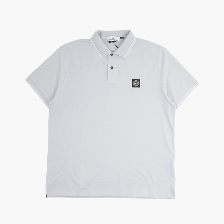 Polo da uomo Stone Island in cotone azzurro-bianco con toppa con logo