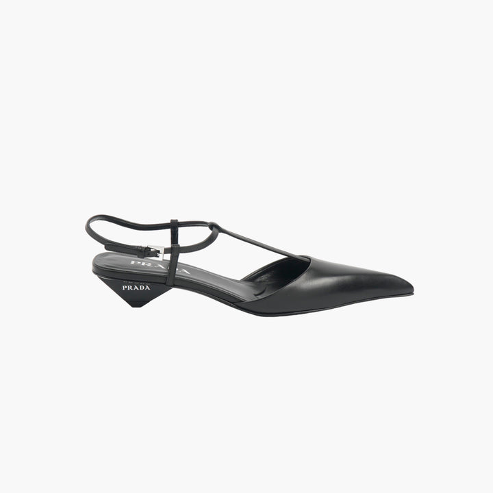 PRADA Black Leather T-Strap Pumps Made in Italy