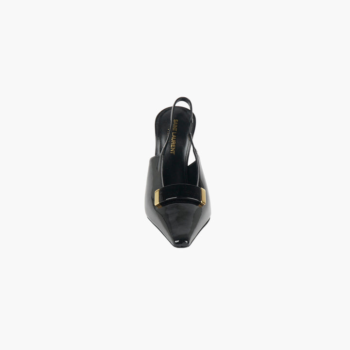 SAINT LAURENT Black-Gold Patent Leather Slingback Heels for Women