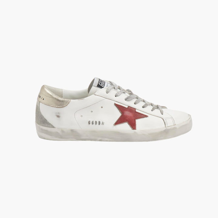 Golden Goose White-Gold-Red Sneakers with Red Star, Made in Italy