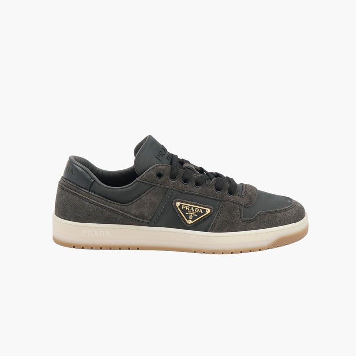 PRADA Dark Grey-Gold Logo Sneakers