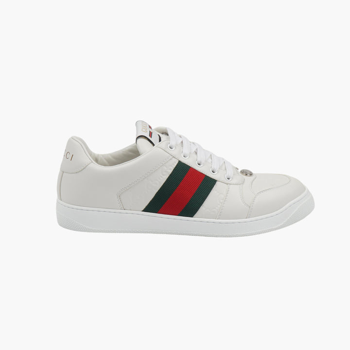 GUCCI Premium Leather Sneakers with Iconic Web Stripe - Made in Italy