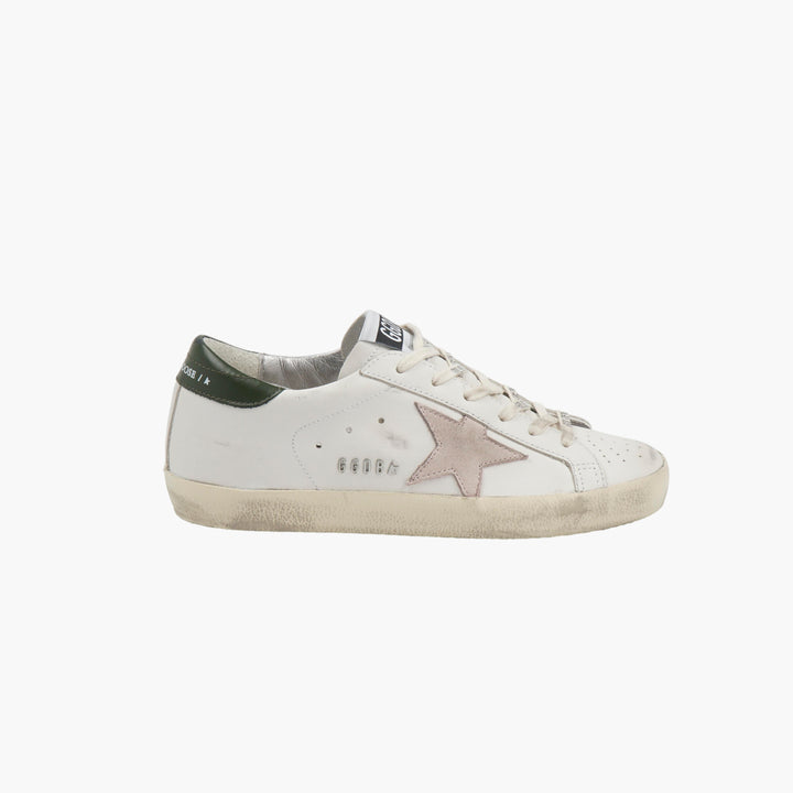 Golden Goose Women's Distressed White-Green Sneakers with Star Patch - Made in Italy