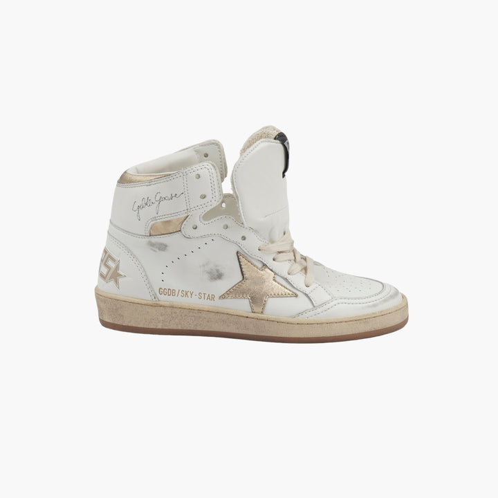 Golden Goose Women's White-Gold High-Top Sneakers with Star Emblem