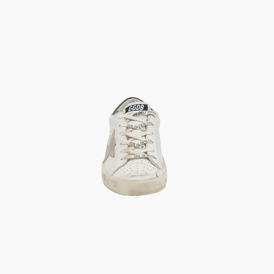 Golden Goose Women's Distressed White-Green Sneakers with Star Patch - Made in Italy