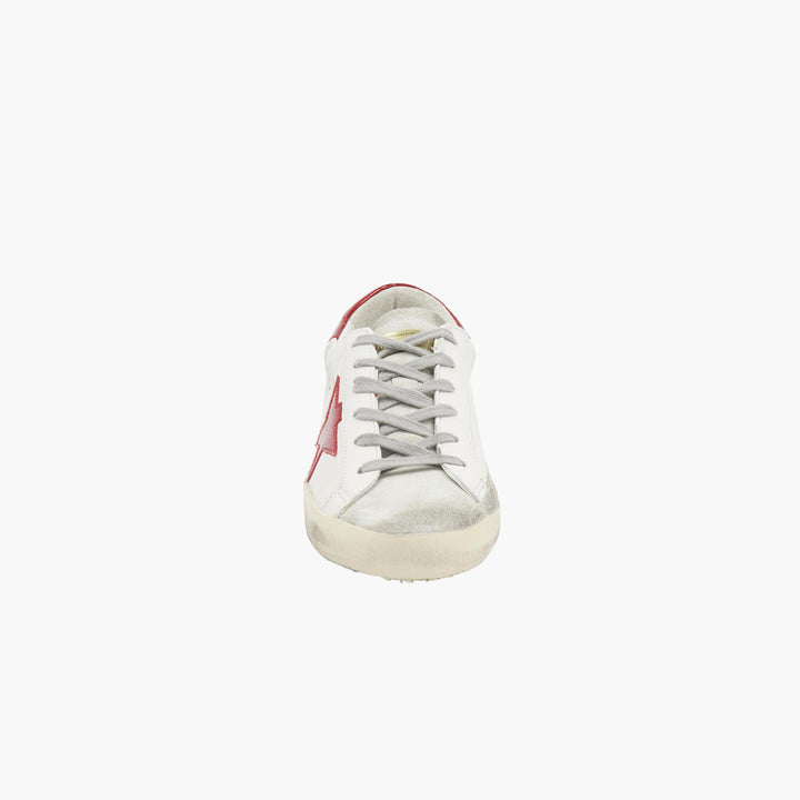 Golden Goose Sneakers Distressed Bianche-Rosse da Donna con Design a Stella Rossa Firma Made in Italy