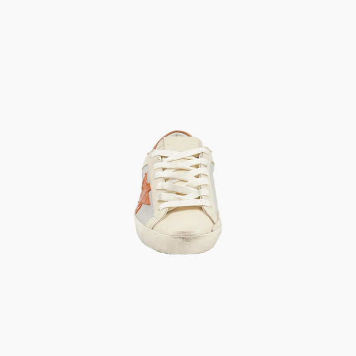 Golden Goose Women's Distressed Look Sneakers with Star Detail in Dirty White-Orange