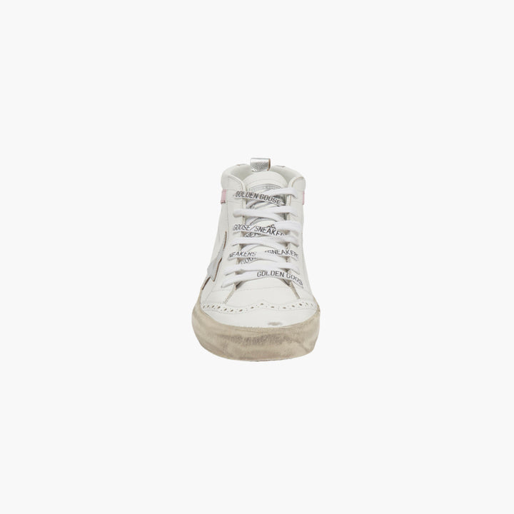 Golden Goose Mid Star Sneakers - White/Pink/Silver Distressed Designer Shoes Made in Italy