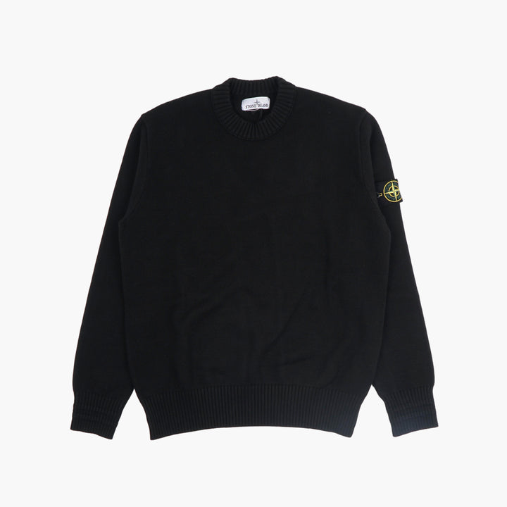 STONE ISLAND Men's Black Wool Sweater with Iconic Badge