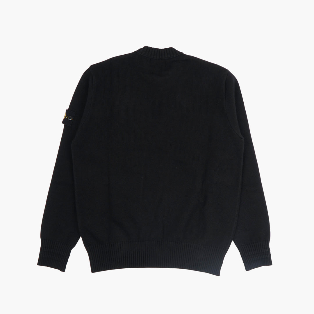 STONE ISLAND Men's Black Wool Sweater with Iconic Badge