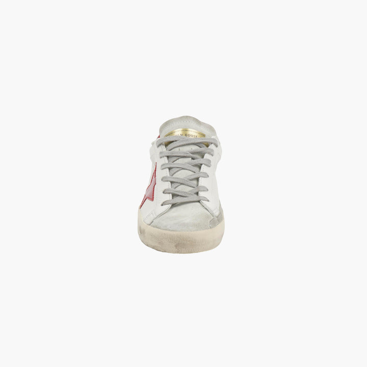 Golden Goose Women's White Leather Sneakers with Red Star and Heel Detail