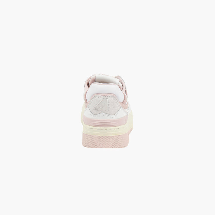 Sneakers basse AUTRY in bianco e rosa con marchio iconico